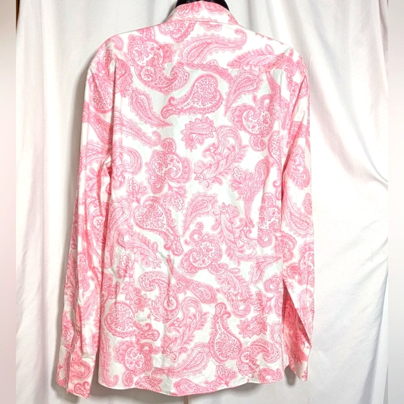 Women's Lands End Pink Paisley Long Sleeve Button Up Supima Cotton Shirt Sz 16 - Picture 4 of 10